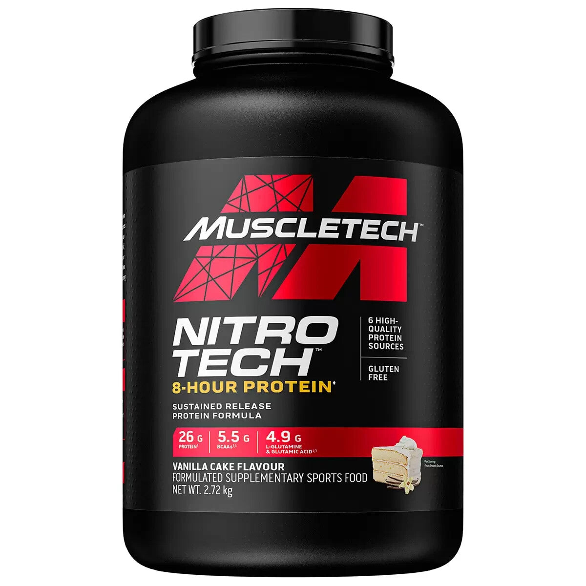 MuscleTech NitroTech Post Workout 8 Hour Protein Vanilla Cake Flavour 2.72kg