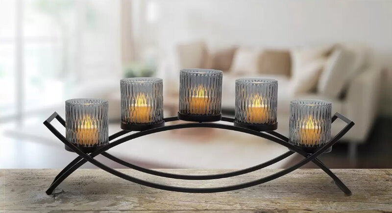 MIKASA Home Accents Double Arch 5 Glass Candle Holder Arched Candle Votive