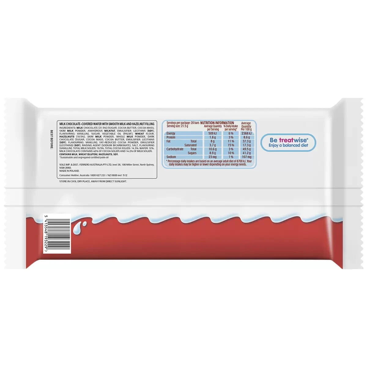10 x43g Kinder Bueno Milk Chocolate Wafer Hazelnut Treat Easter Work Kids School